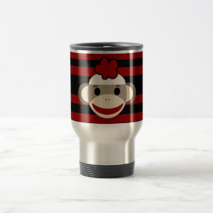 Red and Black Stripe Sock monkey Girl Flower Hat Resemugg