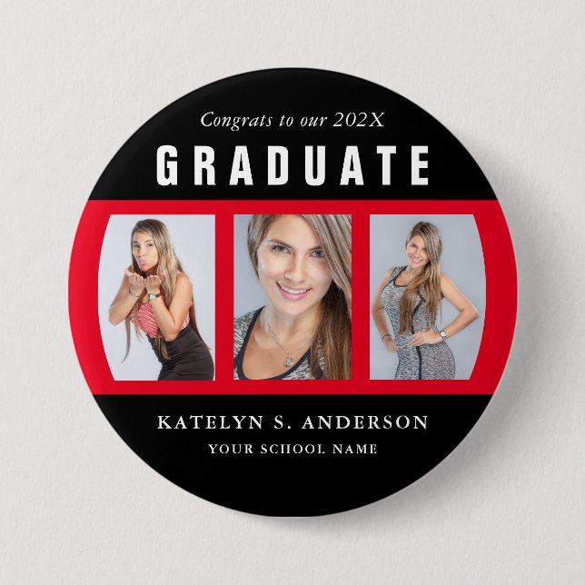 Red and Black Studenten Photo Collage Anpassningsb Knapp (Framsida)