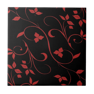 Red and Black Stunning Decorative Fern Kakelplatta