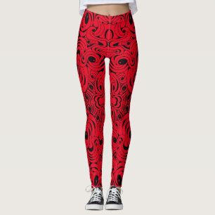 Red and Black Swirling Leggings by Joya Kväll