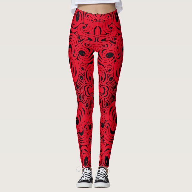 Red and Black Swirling Leggings by Joya Kväll (Framsida)