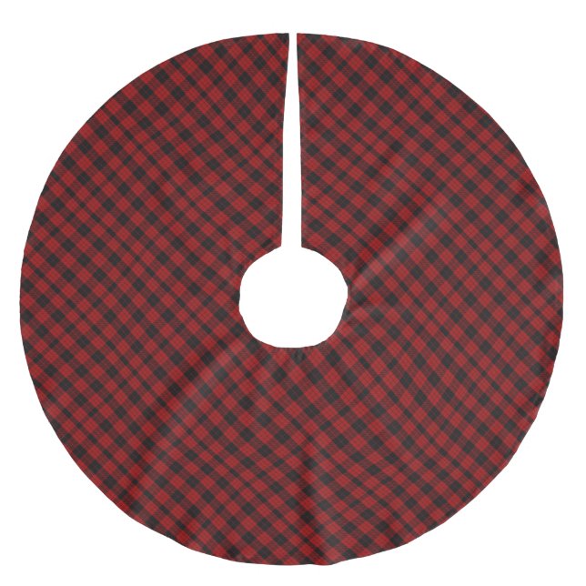 Red and Black Tartan Brushed Polyester Träd Skirt Julgransmatta Borstad Polyester (Framsidan)