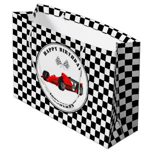 Red and Black Tävling Car Checkered Birthday Larg