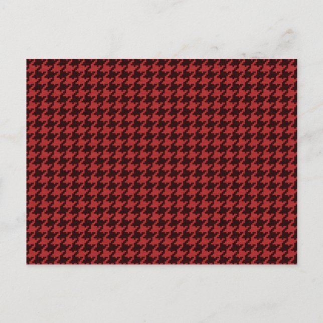 Red and Black Textured Houndstooth Mönster Vykort (Framsida)