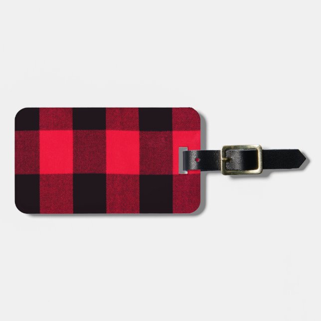 Red and Black Trendig Buffalo Play Bagagebricka (Horisontell Framsida)