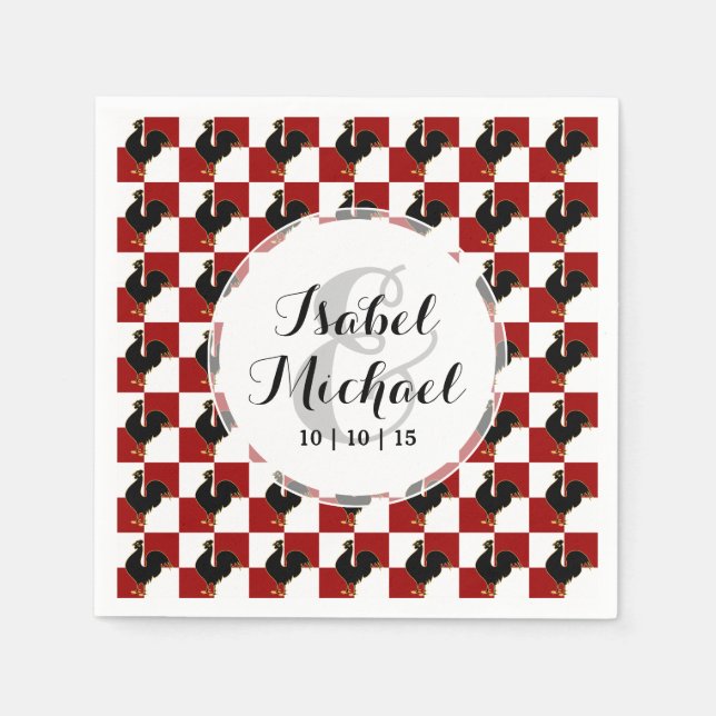 Red and Black Tupp Chicken Mönster Pappersservett (Framsidan)