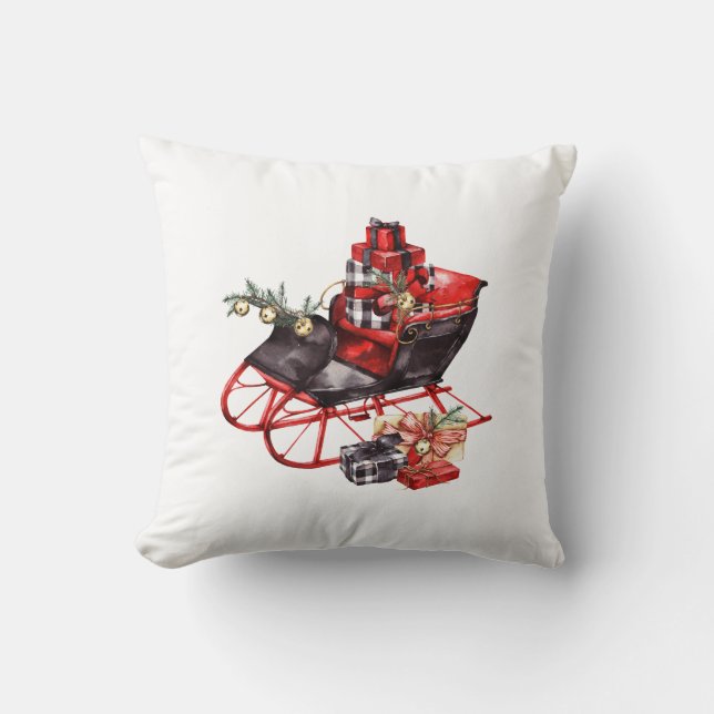 Red and Black Vintage Sleigh Paket jul Kudde (Framsida)