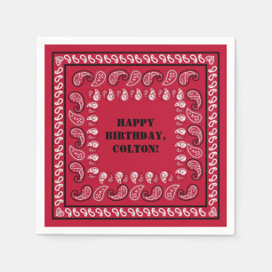 Red and Black Western Bandana Print Födelsedagsfes Pappersservett