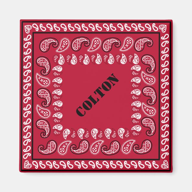Red and Black Western Paisley Bandana Personlig Magnet (Framsidan)