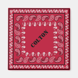 Red and Black Westernare Paisley Bandana Personlig Magnet