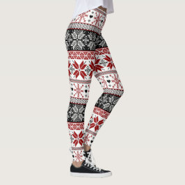 Red and Black Winter Fair Isle Mönster Leggings