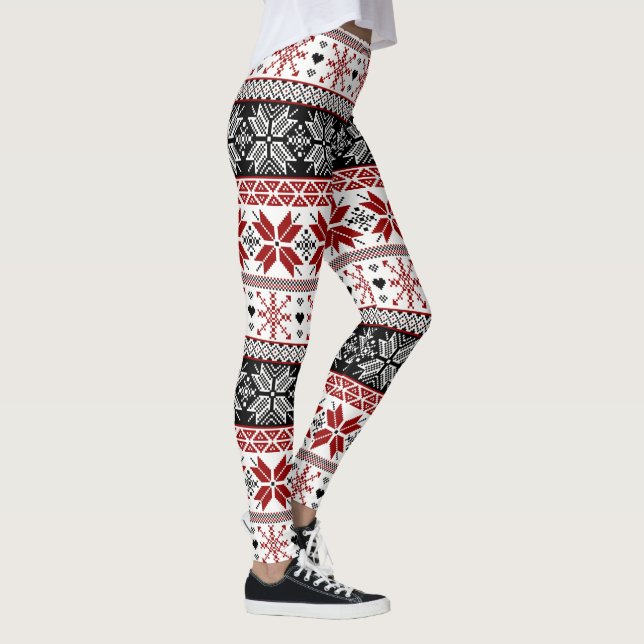 Red and Black Winter Fair Isle Mönster Leggings (Höger)