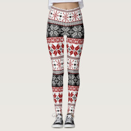 Red and Black Winter Fair Isle Mönster Leggings