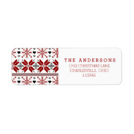 Red and Black Winter Fair Isle Mönster Returadress Etikett