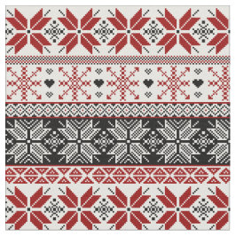 Red and Black Winter Fair Isle Mönster Tyg