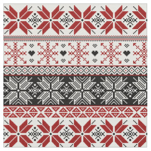 Red and Black Winter Fair Isle Mönster Tyg