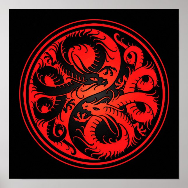 Red and Black Yin Yang Chinese Dragons Poster (Framsidan)