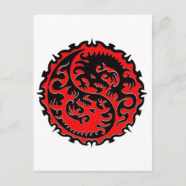 Red and Black Yin Yang Dragon Vykort
