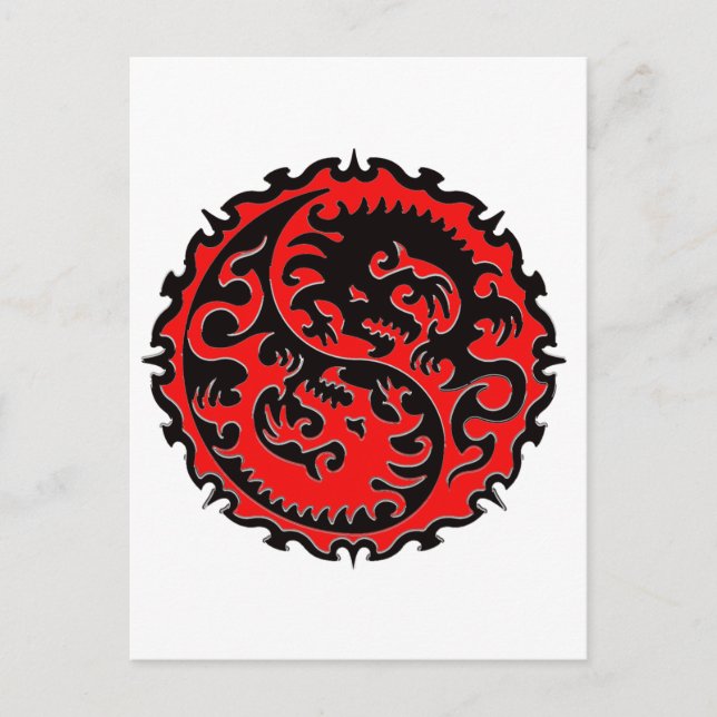 Red and Black Yin Yang Dragon Vykort (Framsida)