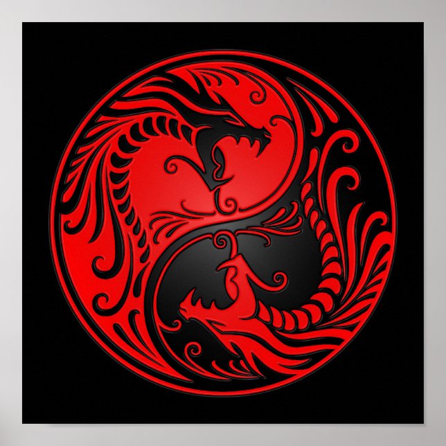 Red and Black Yin Yang Dragons Poster (Framsidan)