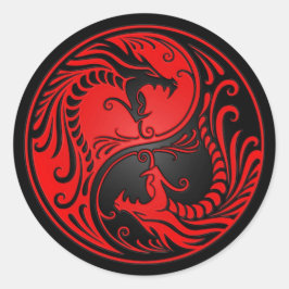 Red and Black Yin Yang Dragons Runt Klistermärke