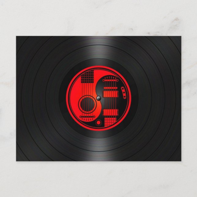 Red and Black Yin Yang Guitars Vinyl Graphic Vykort (Framsida)