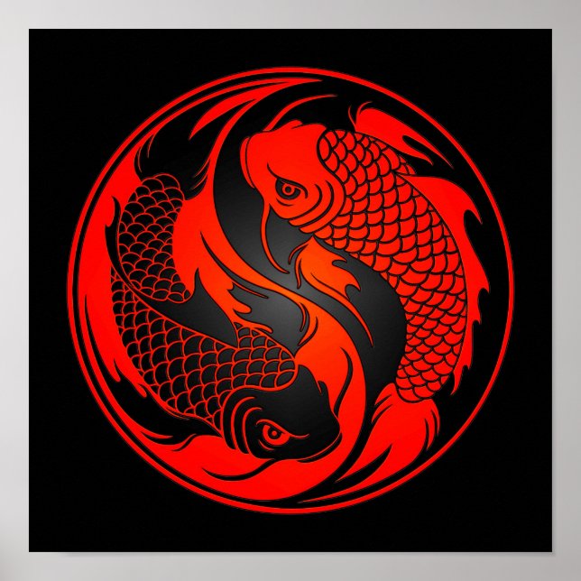 Red and Black Yin Yang Koi Fish Poster (Framsidan)