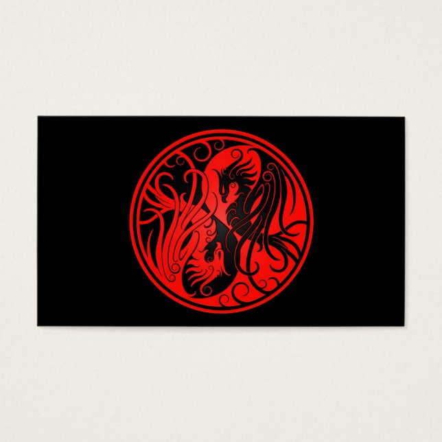 Red and Black Yin Yang Phoenix Visitkort (Framsidan)