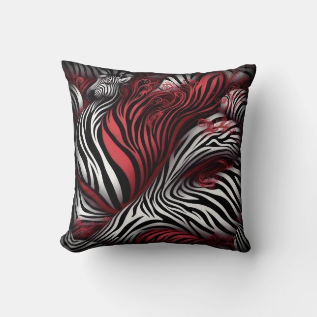Red and Black Zebra tryck Pillow Kudde (Framsida)