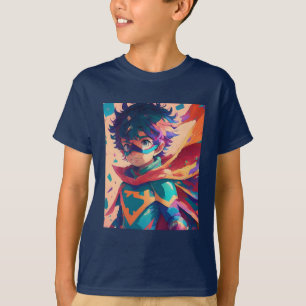 Red and Blue Anime Superhjälte Boy T Shirt