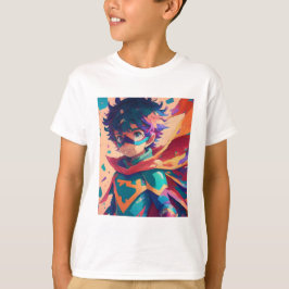 Red and Blue Anime Superhjälte Boy T Shirt