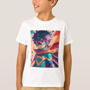 Red and Blue Anime Superhjälte Boy T Shirt