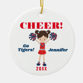 Red and Blue Cheer Brunette CheerLedare Ornament