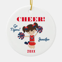 Red and Blue Cheer Brunette CheerLedare Ornament