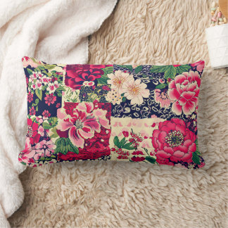 Red and Blue Chinoiserie Patchwork Lumbarkudde