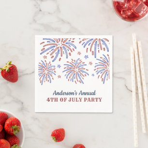 Red and Blue Fireworks 4:e juli Party Pappersservett