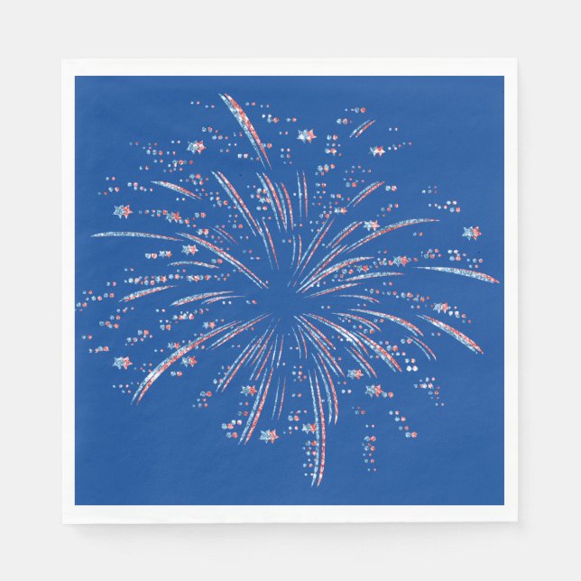 Red and Blue Glitter Fireworks Pappersservett (Framsidan)