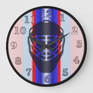 Red and Blue Goalie Mask Hockey Wall Clock Stor Klocka