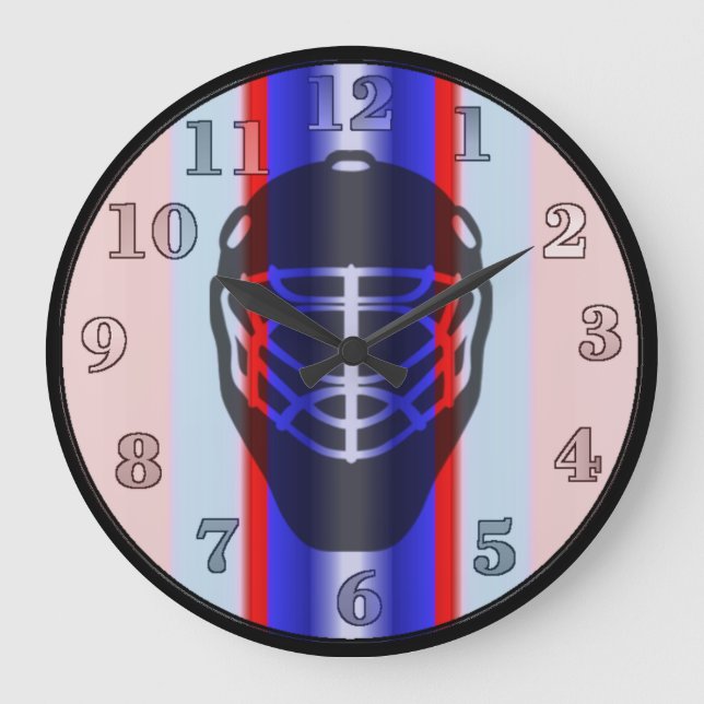 Red and Blue Goalie Mask Hockey Wall Clock Stor Klocka (Framsida)