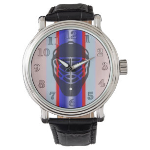 Red and Blue Goalie Mask Hockey Wrist Watch Armbandsur
