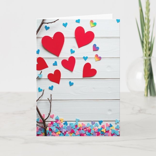 Red And Blue Heart Pattern Card Kort (Framsida)