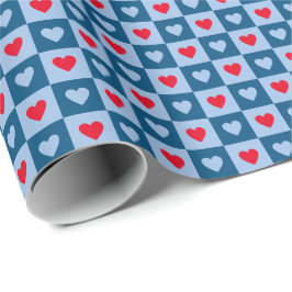 Red and Blue Hearts Checkerboard Valentine Day Presentpapper