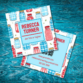 Red and Blue Mason Jar Pattern, QR Code Fyrkantigt Visitkort
