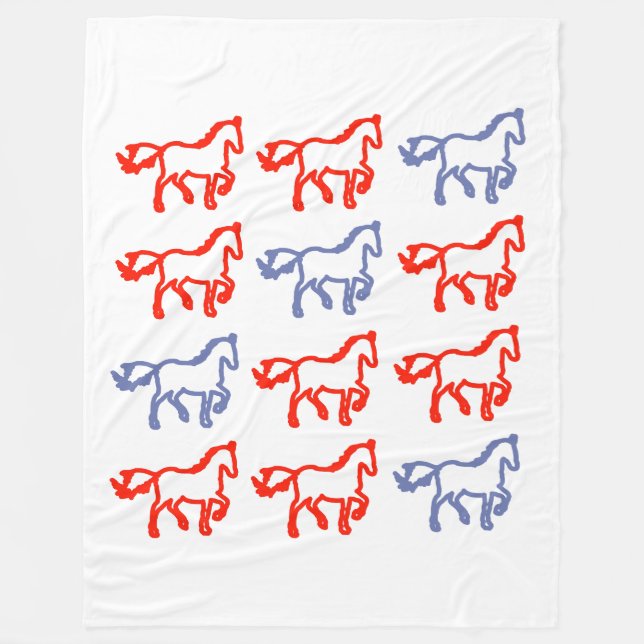Red and Blue Outline Horse – Zodiac Horse Fleecefilt (Framsidan)