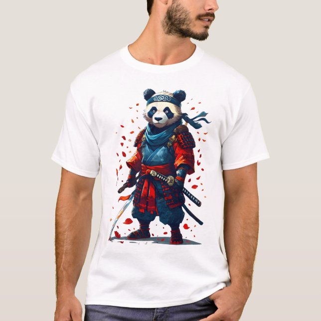 Red and Blue Panda Samurai T Shirt (Framsida)