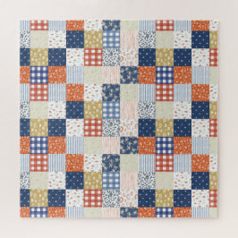 Red and Blue Patchwork Jigszle Puzzle Pussel