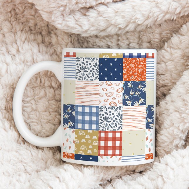 Red and Blue Patchwork Kaffemugg (Skapare uppladdad)