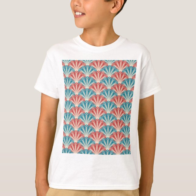 Red and Blue Peacock Svan Mönster T Shirt (Framsida)
