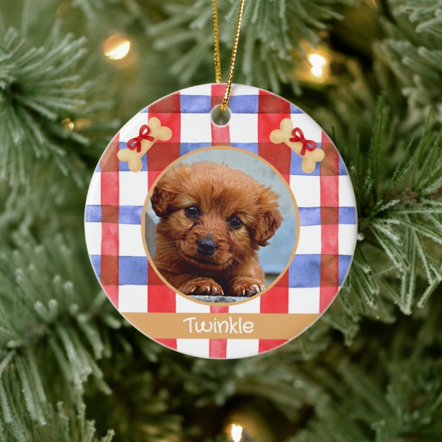 Red and Blue Plaid Round Pet Ornament (Träd)