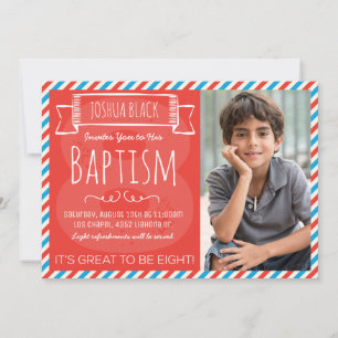 Red and Blue Rand LDS Baptism Announement Inbjudningar